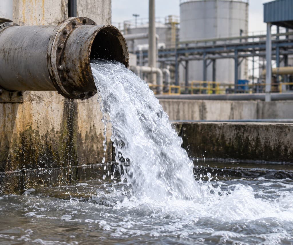 Treated water discharging cleanly into a basin